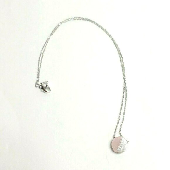 Women's Silver Toned Necklace Circle Pink Dainty - Picture 1 of 2
